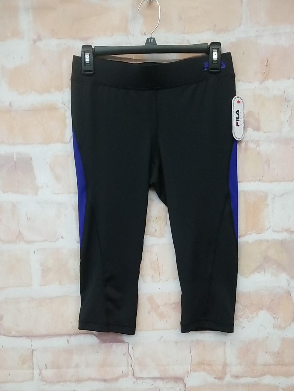 FILA Black Cropped Athletic Leggings with Purple Side Panels